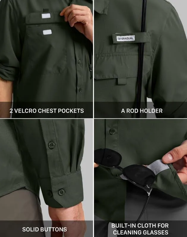 Men's Sun Protection Fishing Shirt with Zipper Pockets Long Sleeve UPF 50  UV Cooling Shirts for Men Hiking Travel