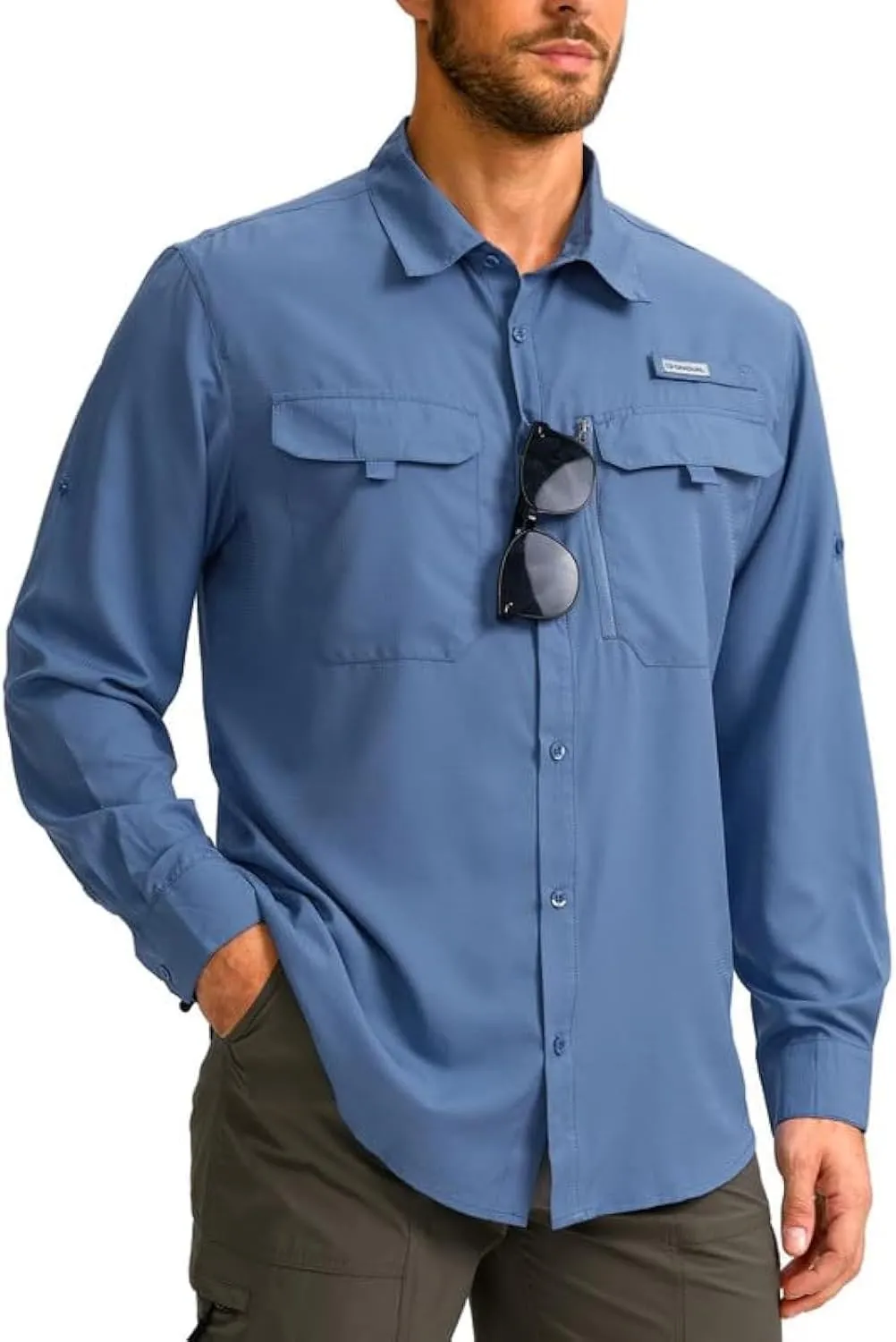 Men's Sun Protection Fishing Shirt with Zipper Pockets Long Sleeve UPF 50  UV Cooling Shirts for Men Hiking Travel