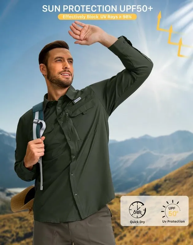 Men's Sun Protection Fishing Shirt with Zipper Pockets Long Sleeve UPF 50  UV Cooling Shirts for Men Hiking Travel