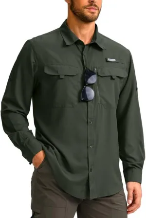 Men's Sun Protection Fishing Shirt with Zipper Pockets Long Sleeve UPF 50  UV Cooling Shirts for Men Hiking Travel