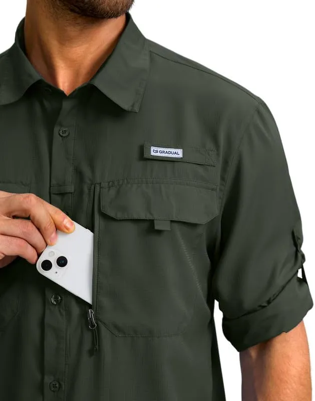 Men's Sun Protection Fishing Shirt with Zipper Pockets Long Sleeve UPF 50  UV Cooling Shirts for Men Hiking Travel