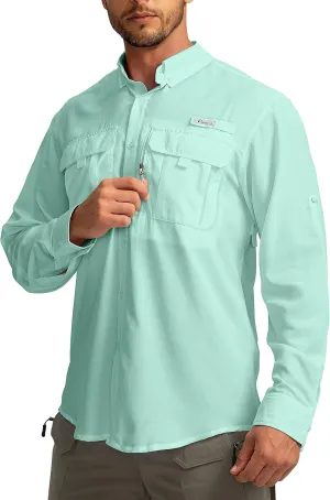 Men's Sun Protection Fishing Shirts Long Sleeve Travel Work Shirts for Men UPF50  Button Down Shirts with Zipper Pockets