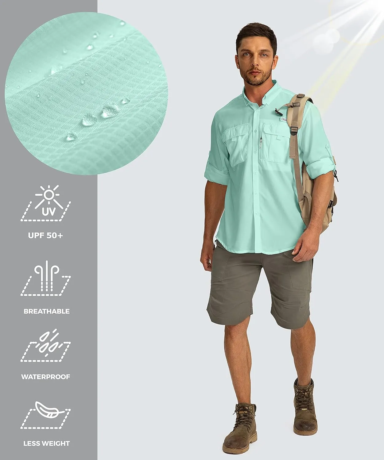 Men's Sun Protection Fishing Shirts Long Sleeve Travel Work Shirts for Men UPF50  Button Down Shirts with Zipper Pockets