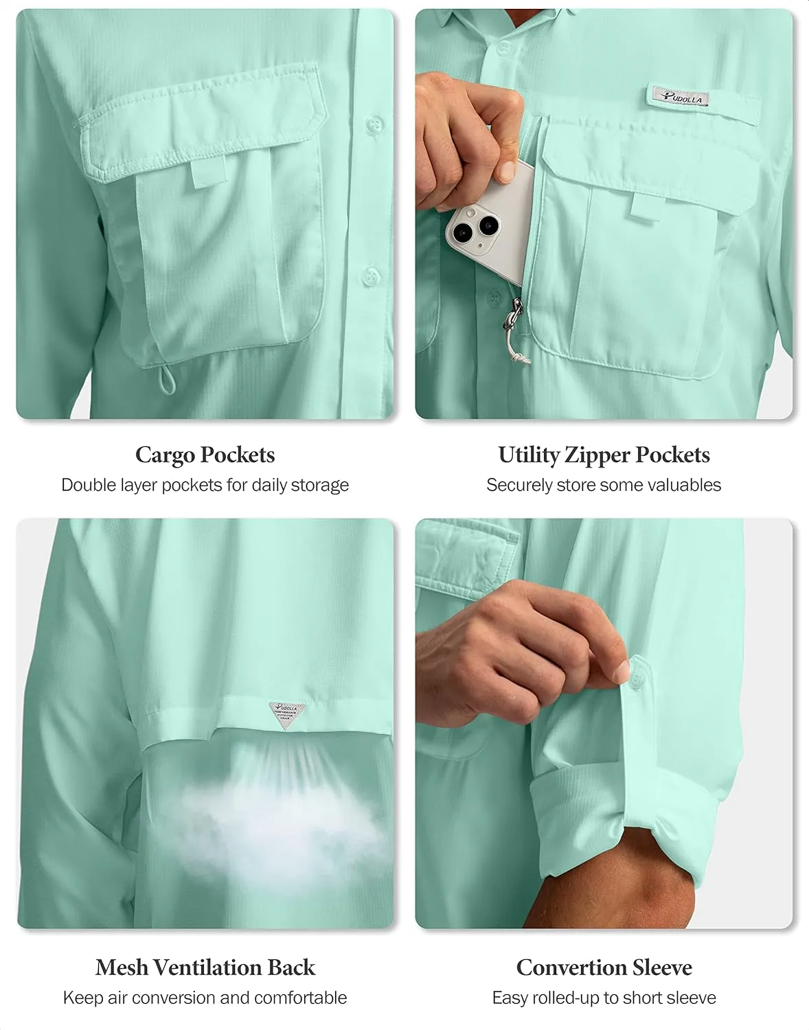 Men's Sun Protection Fishing Shirts Long Sleeve Travel Work Shirts for Men UPF50  Button Down Shirts with Zipper Pockets