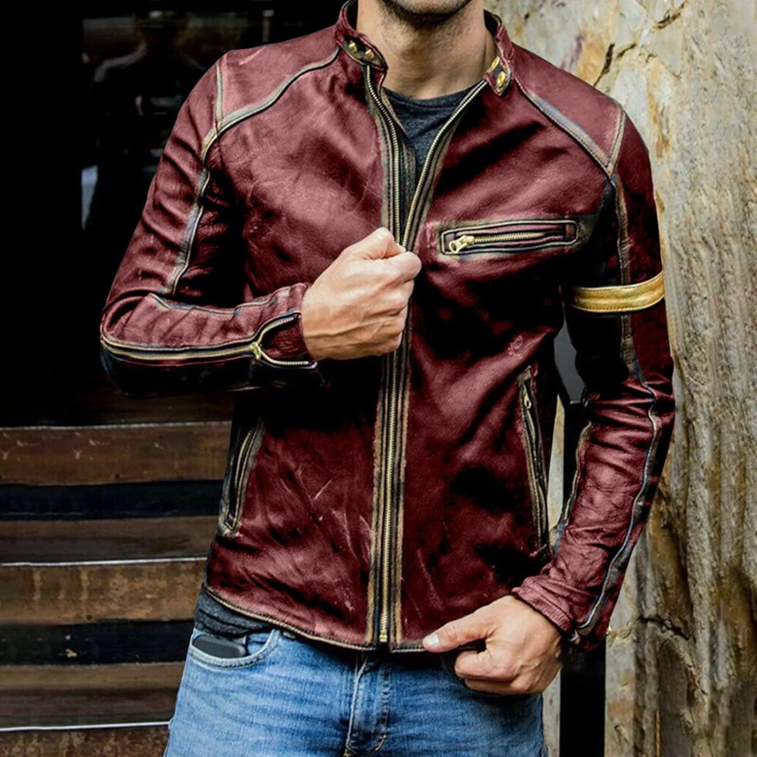 Mens Vintage Cafe Racer Distressed Biker Leather Jacket | Motorcycle Leather Jacket for Men