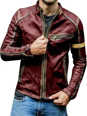 Mens Vintage Cafe Racer Distressed Biker Leather Jacket | Motorcycle Leather Jacket for Men