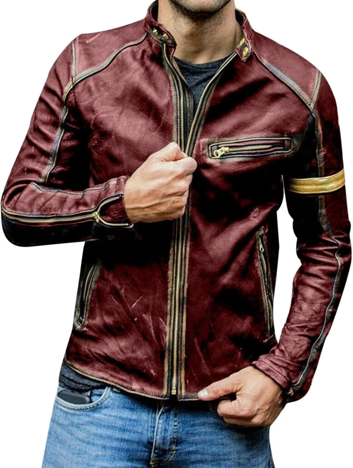 Mens Vintage Cafe Racer Distressed Biker Leather Jacket | Motorcycle Leather Jacket for Men