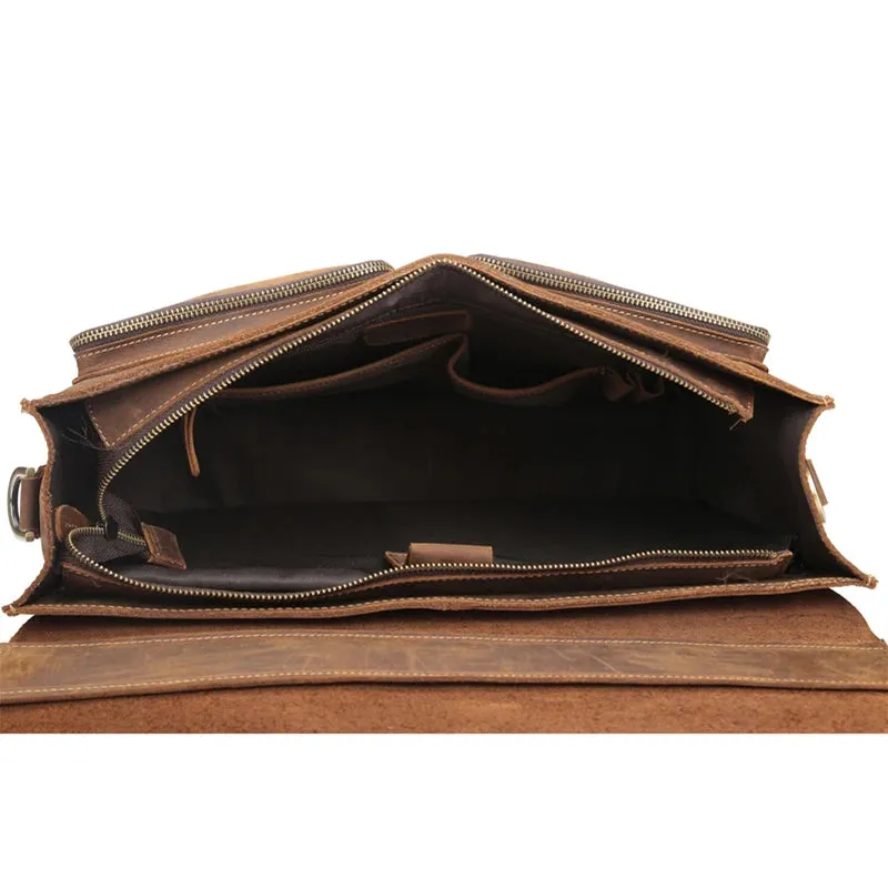 Men's Vintage Genuine Crazy Horse Leather Briefcase Messenger Shoulder Portfolio Laptop Bag Case Handbag Father's Day Gift