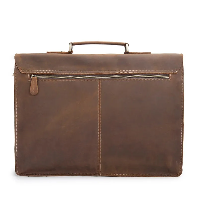 Men's Vintage Genuine Crazy Horse Leather Briefcase Messenger Shoulder Portfolio Laptop Bag Case Handbag Father's Day Gift