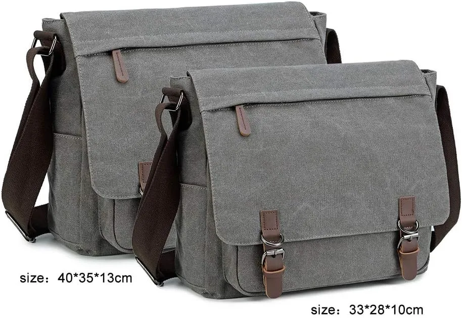 Messenger Bag for Men Retro, Canvas Satchel casual Briefcases Laptop Bag fit 13.3 15.6 Inch