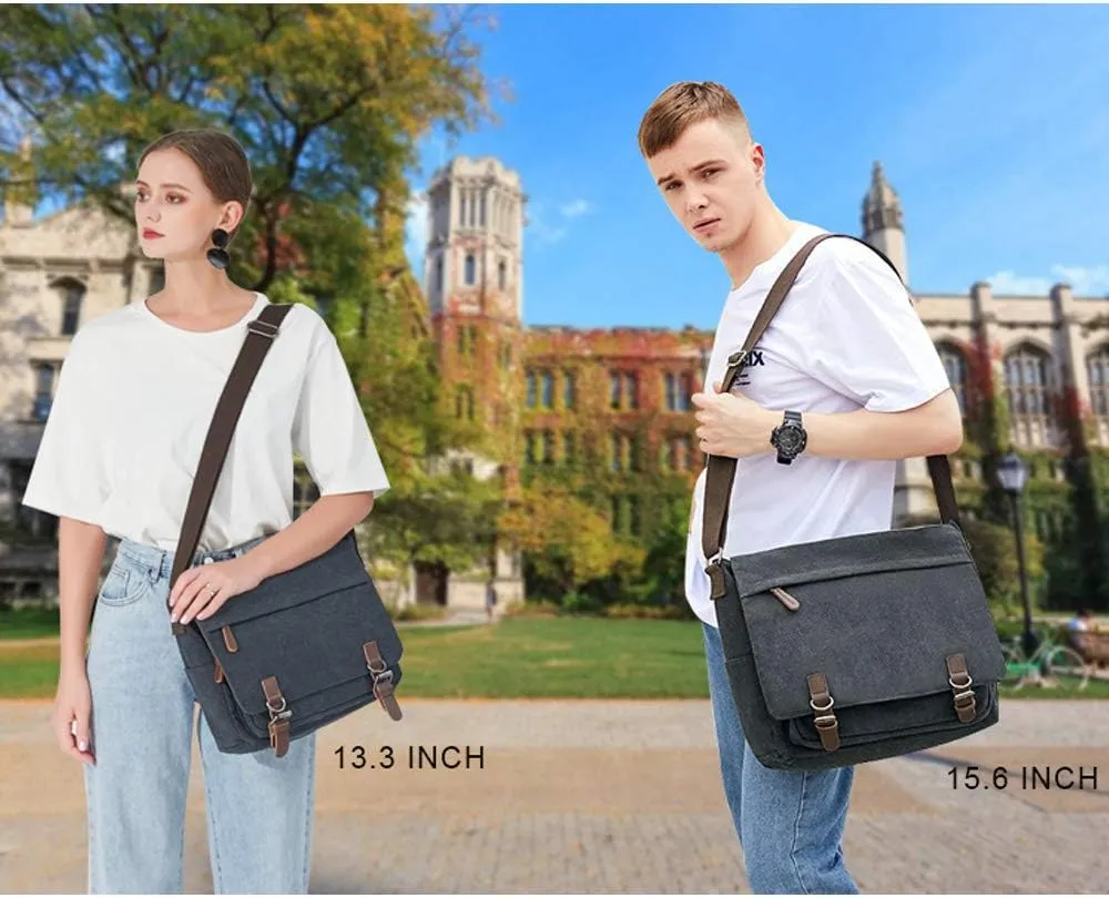 Messenger Bag for Men Retro, Canvas Satchel casual Briefcases Laptop Bag fit 13.3 15.6 Inch
