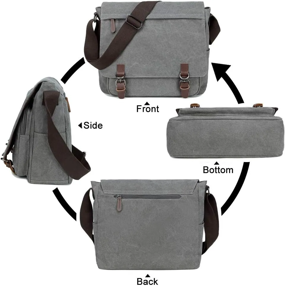 Messenger Bag for Men Retro, Canvas Satchel casual Briefcases Laptop Bag fit 13.3 15.6 Inch