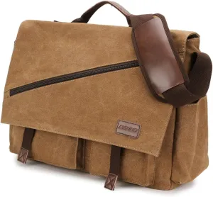 Messenger Bag for Men,Water Resistant Canvas Satchel 14 15.6 17 Inch Laptop Briefcases Business Shoulder Bag by RAVUO