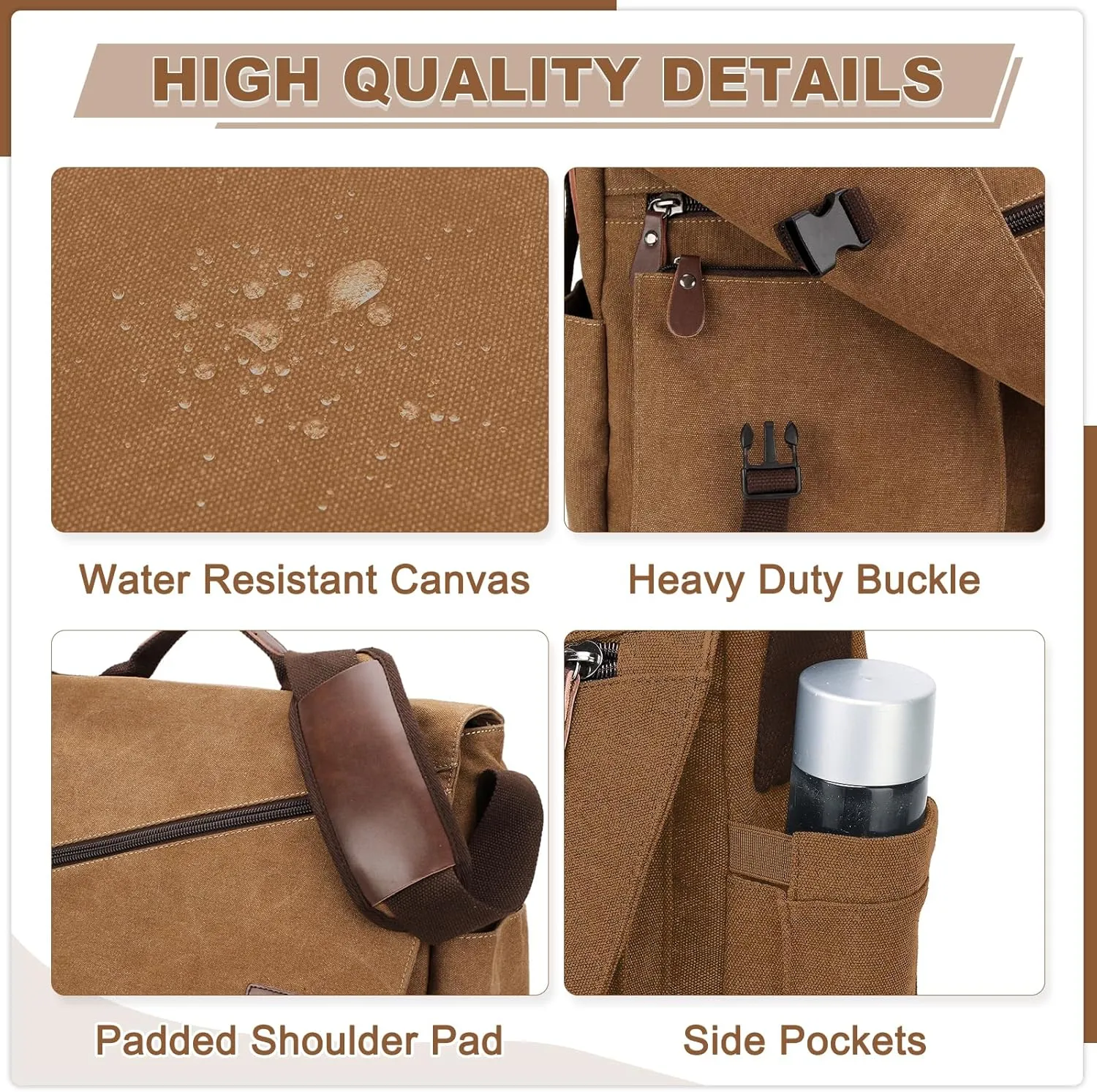 Messenger Bag for Men,Water Resistant Canvas Satchel 14 15.6 17 Inch Laptop Briefcases Business Shoulder Bag by RAVUO