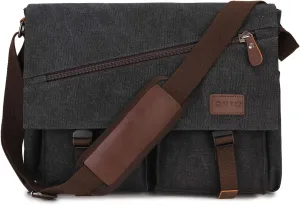 Messenger Bag for Men,Water Resistant Canvas Satchel 14 15.6 17 Inch Laptop Briefcases Business Shoulder Bag by RAVUO
