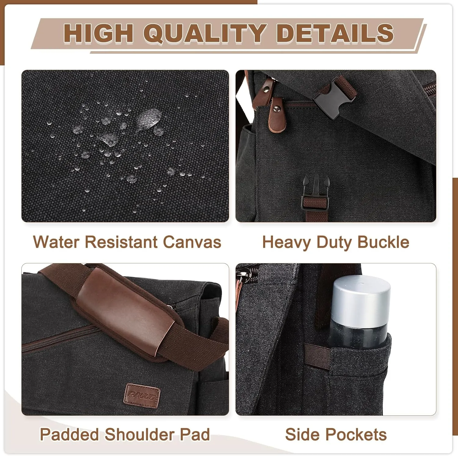 Messenger Bag for Men,Water Resistant Canvas Satchel 14 15.6 17 Inch Laptop Briefcases Business Shoulder Bag by RAVUO