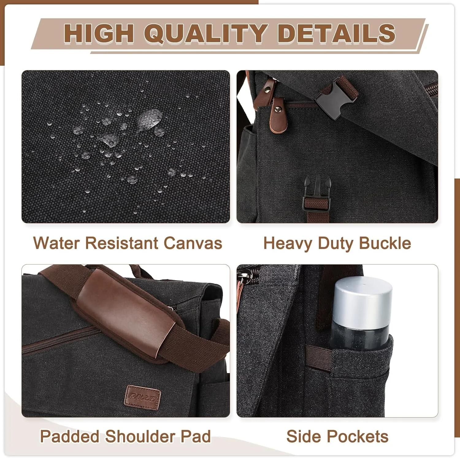 Messenger Bag for Men,Water Resistant Canvas Satchel 14 15.6 17 Inch Laptop Briefcases Business Shoulder Bag by RAVUO