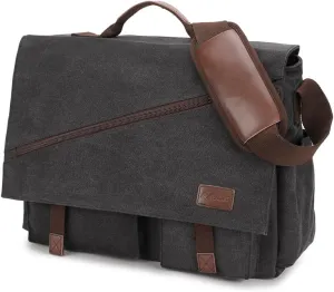 Messenger Bag for Men,Water Resistant Canvas Satchel 14 15.6 17 Inch Laptop Briefcases Business Shoulder Bag by RAVUO