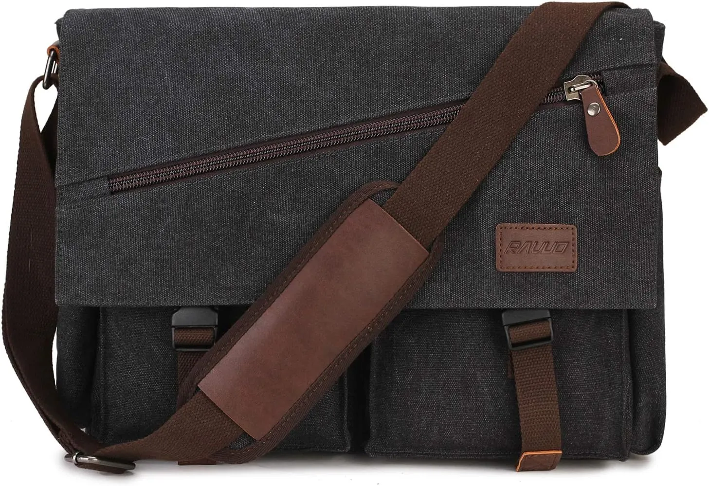 Messenger Bag for Men,Water Resistant Canvas Satchel 14 15.6 17 Inch Laptop Briefcases Business Shoulder Bag by RAVUO