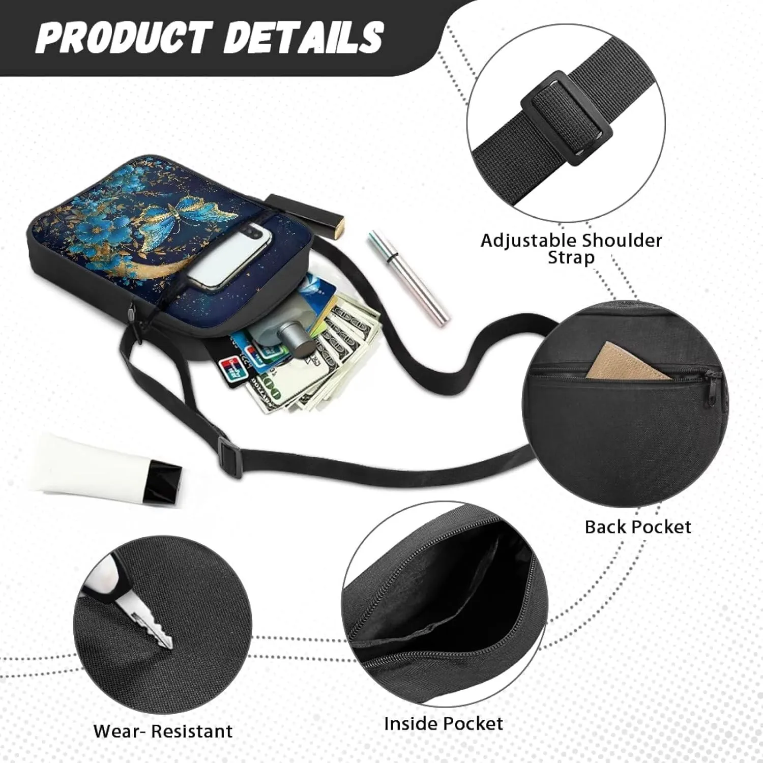 Messenger Bags Unisex Crossbody Shoulder Bag Lightweight Work Office Bag Briefcases for Cell Phone One Size