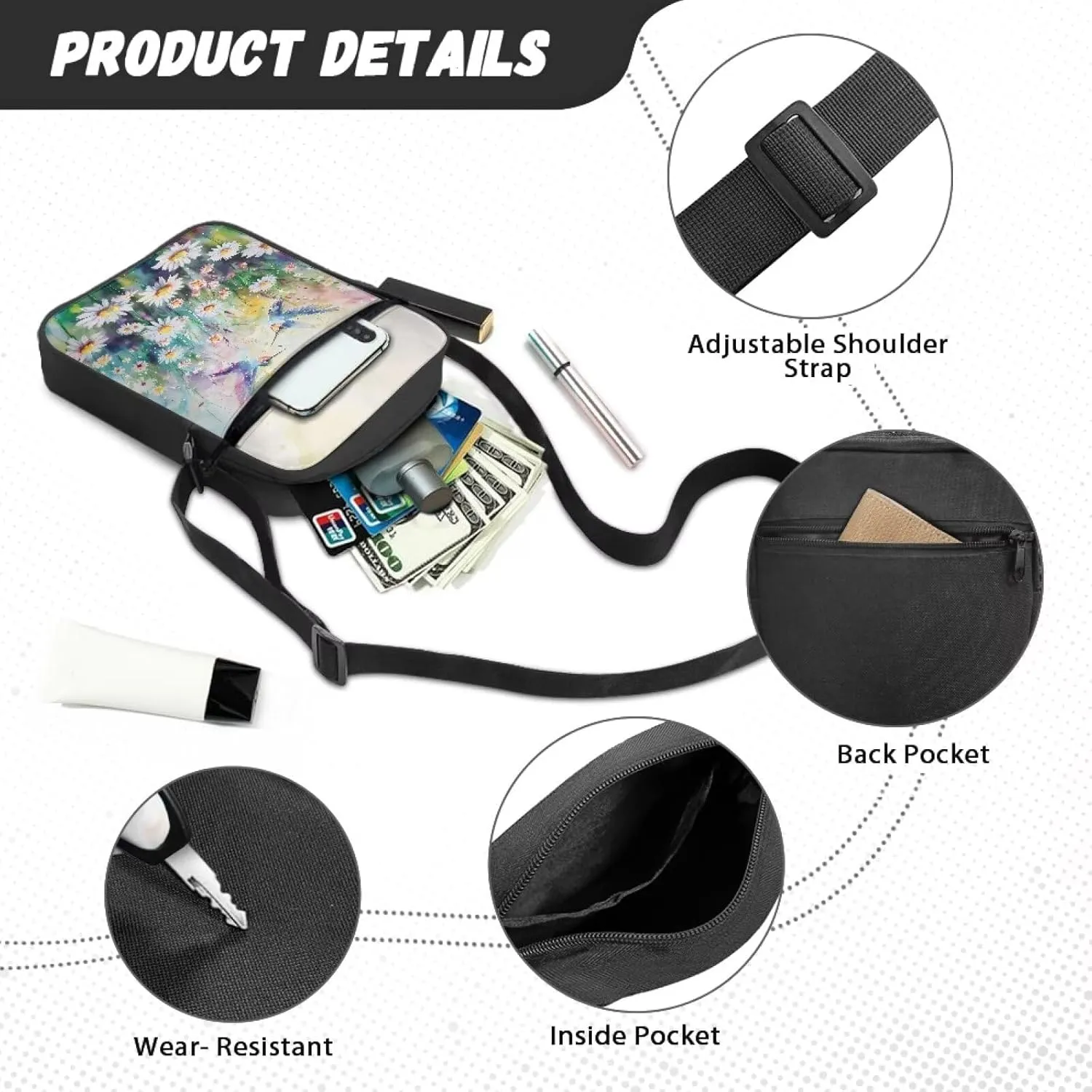 Messenger Bags Unisex Crossbody Shoulder Bag Lightweight Work Office Bag Briefcases for Cell Phone One Size