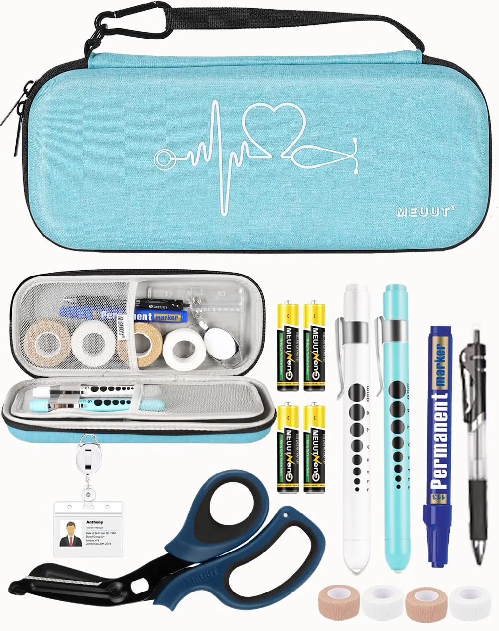 MEUUT 15 pcs Stethoscope Case Kits, Perfect Nurse Gift Include Stethoscope Case, Penlights with Batteries, Medical Scissor, Bandage Wraps, Badge Holders for Nursing Student Essentials