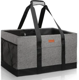 MHOMER Reusable Grocery Bags Extra Waterproof Large Utility Tote Bag with Carrying Handles Foldable Shopping Bags for Storage Space Saving Reinforced Bottom Durable Oxford Fabric Grey