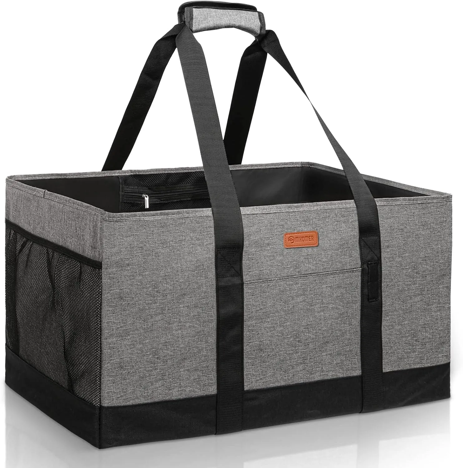 MHOMER Reusable Grocery Bags Extra Waterproof Large Utility Tote Bag with Carrying Handles Foldable Shopping Bags for Storage Space Saving Reinforced Bottom Durable Oxford Fabric Grey