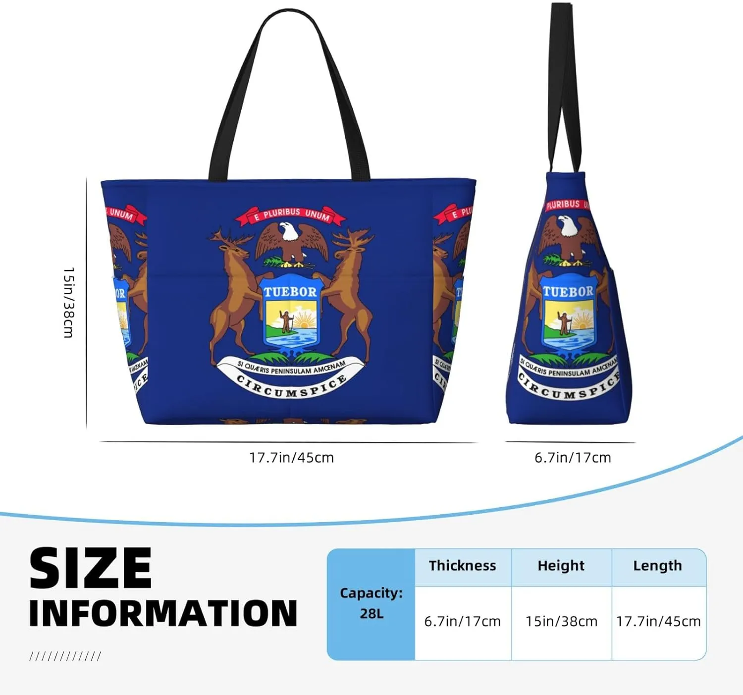 Michigan State Flag Beach Tote Bags For Women Travel Totes Bag Handbag With Zipper And Pockets For Travel Vacation