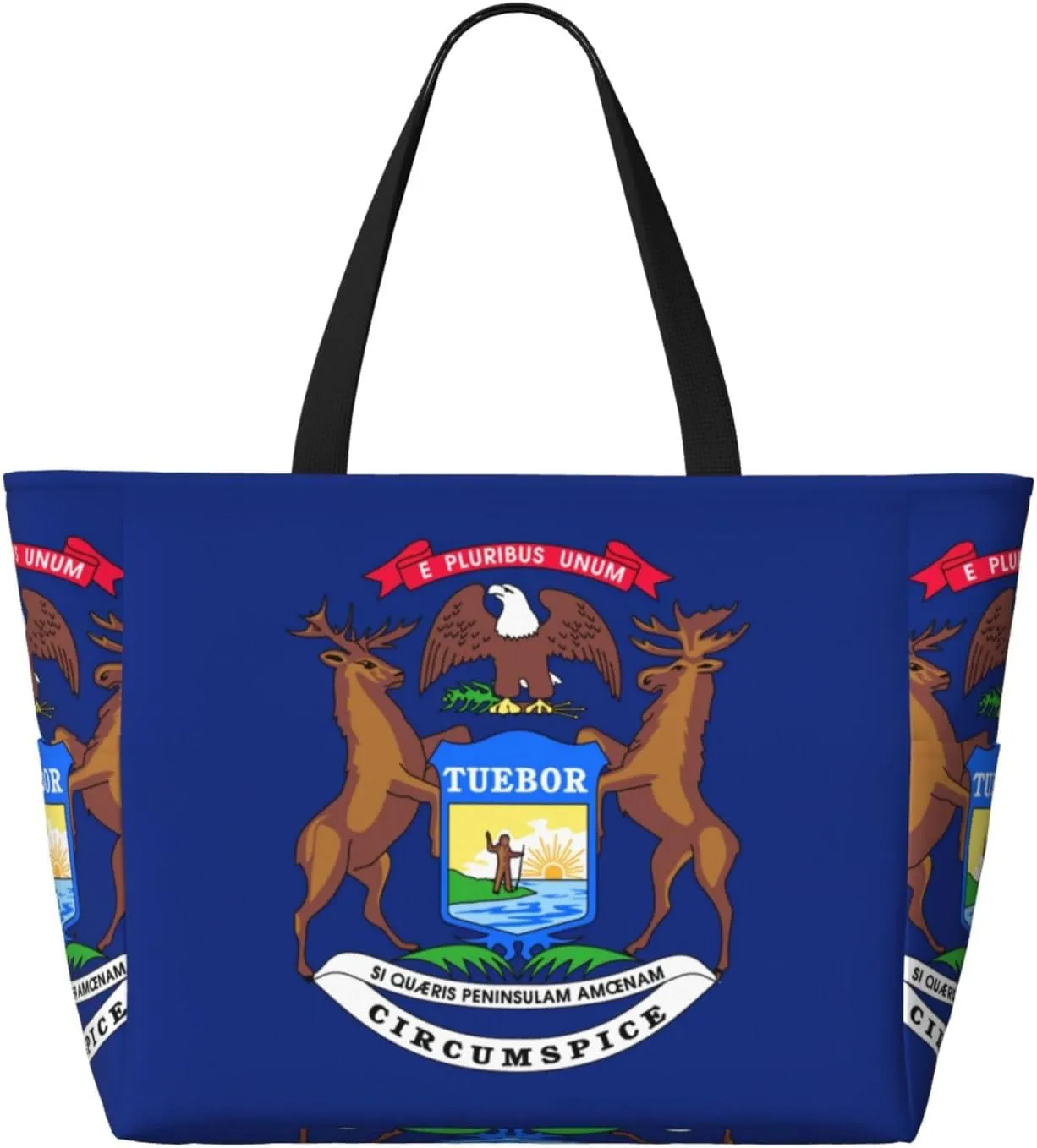 Michigan State Flag Beach Tote Bags For Women Travel Totes Bag Handbag With Zipper And Pockets For Travel Vacation