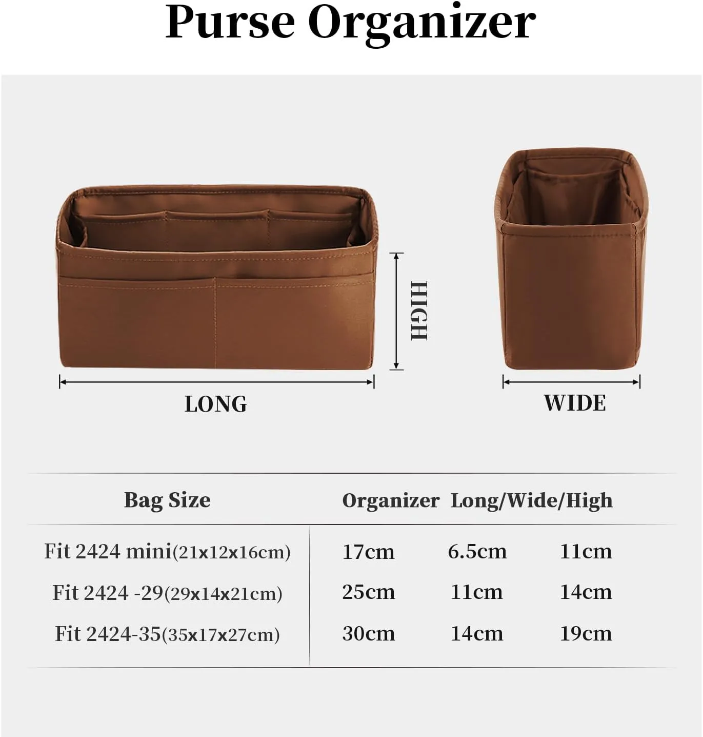 Mini 2424 Bag Silky Insert, Luxury Bags Storage with Satin Material, Compatible with Hermes 2424 Bags, Inner Bag for Luxury Purse with Multiple Pockets (Gold, 2424mini)