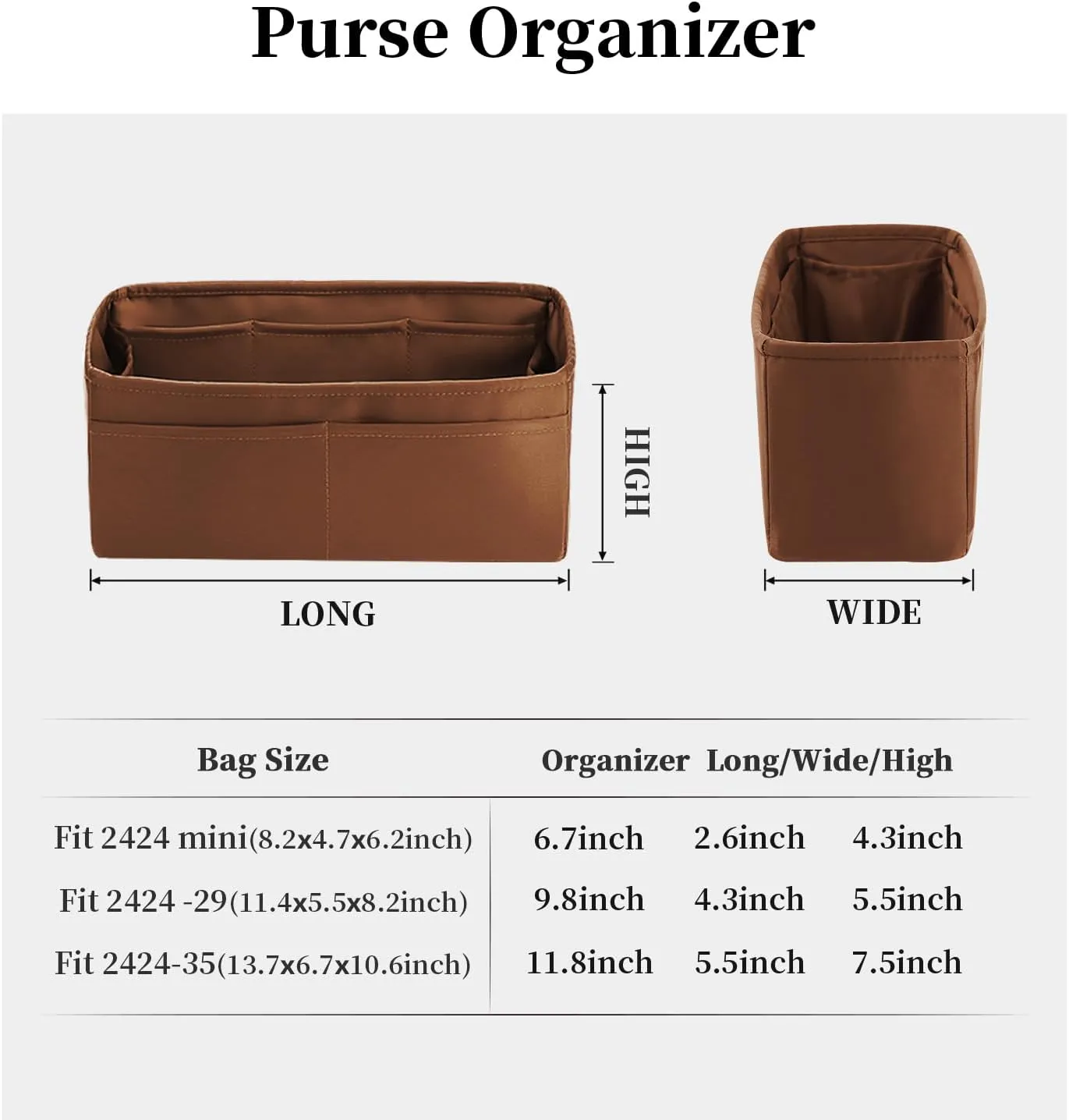 Mini 2424 Bag Silky Insert, Luxury Bags Storage with Satin Material, Compatible with Hermes 2424 Bags, Inner Bag for Luxury Purse with Multiple Pockets (Gold, 2424mini)