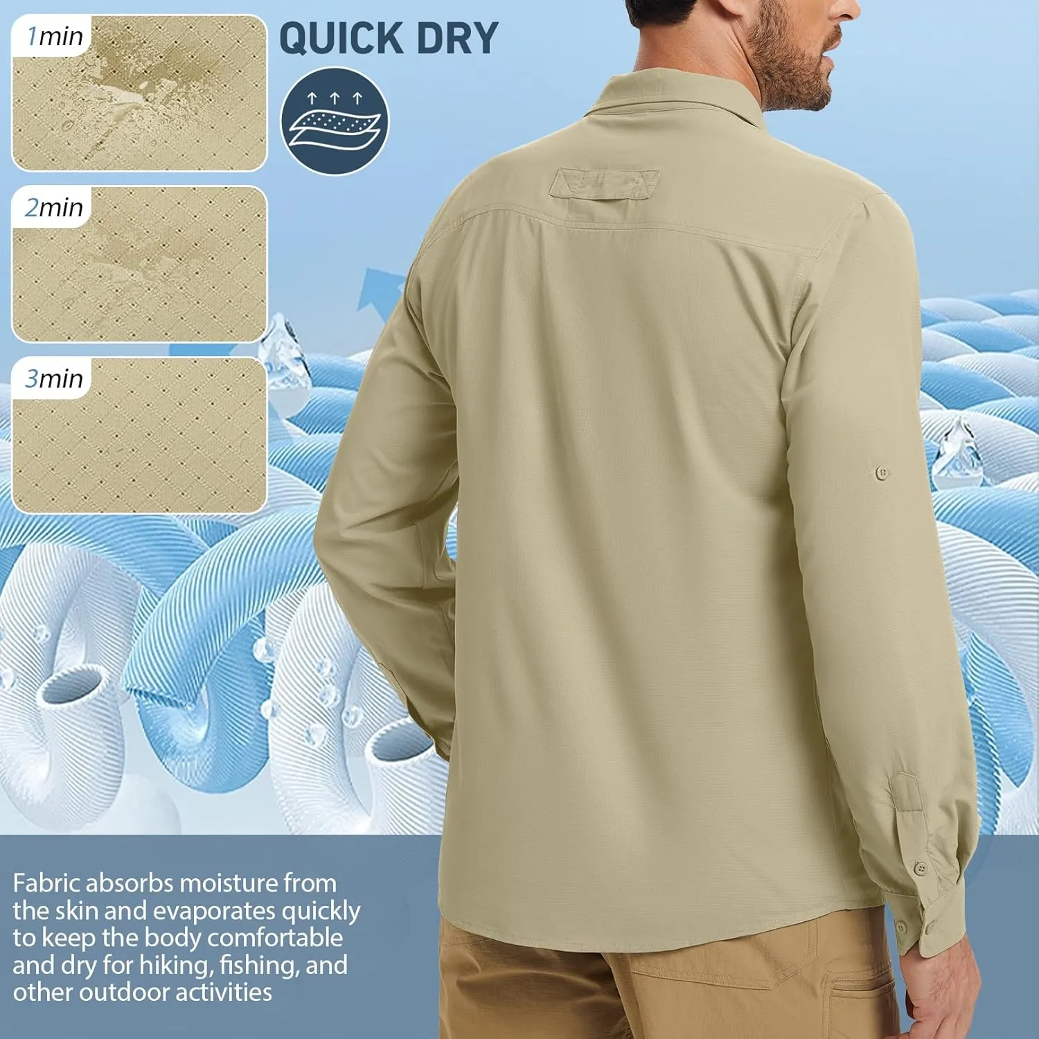mixtiq Men’s Safari Sun UV Protection Shirts Loog Sleeve UPF 50  Quick Dry Lightweight Cooling Hiking Fishing Camping Shirts