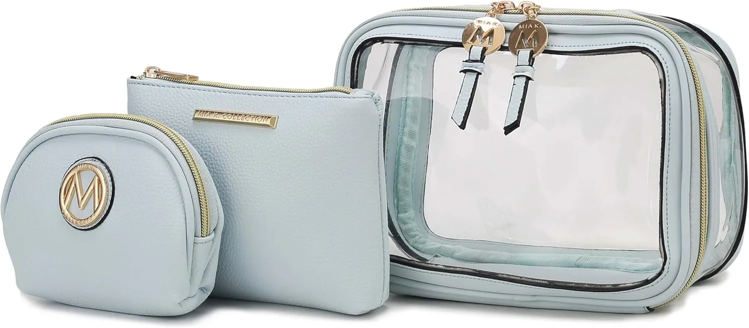 MKF Collection 3PCS Stylish Cosmetic Bag Portable Makeup Travel Organizer Case With 7 Makeup Brushes by Mia K