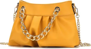 MKF Collection Mini Shoulder Bag for Women, Vegan Leather Ruched Chain Link Trendy Fashion Handbag Crossbody Hobo Purse