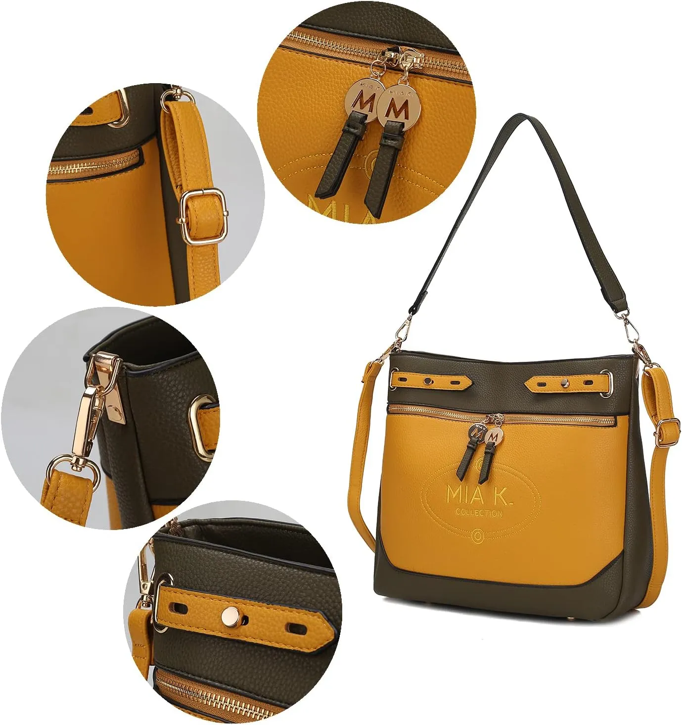 MKF Collection Shoulder Bag for Women, Two Tone Vegan Leather Fashion Hobo Handbag Messenger Purse