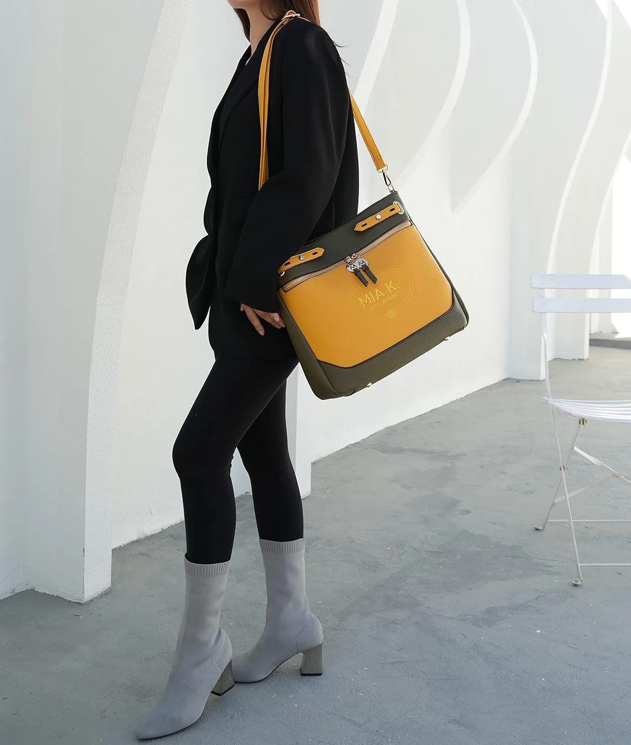 MKF Collection Shoulder Bag for Women, Two Tone Vegan Leather Fashion Hobo Handbag Messenger Purse