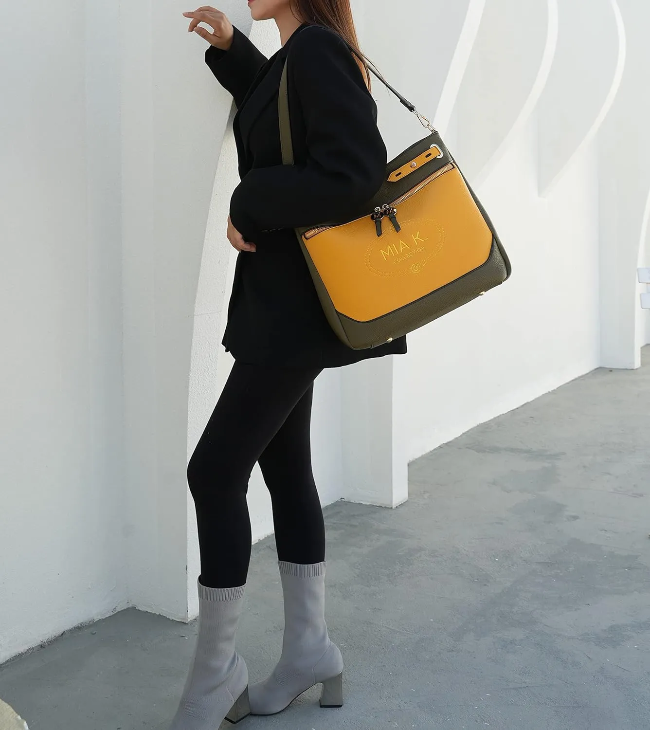 MKF Collection Shoulder Bag for Women, Two Tone Vegan Leather Fashion Hobo Handbag Messenger Purse