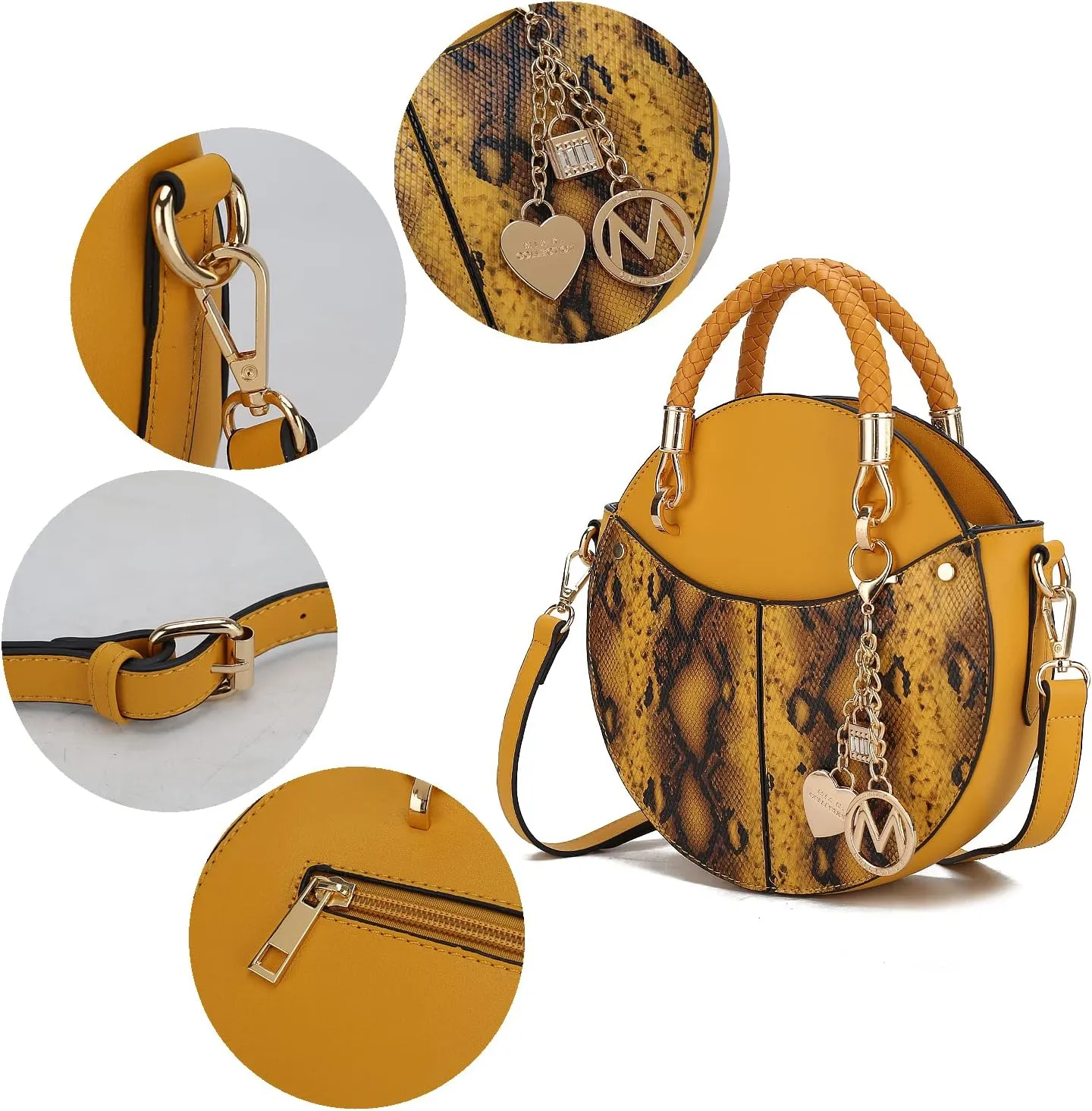 MKF Collection Stylish Round Crossbody Bag for Women – PU Leather Wristlet Handbag, Fashion Circle Messenger Purse by Mia K