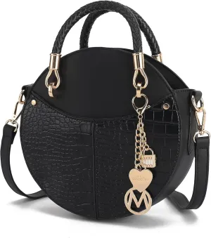 MKF Collection Stylish Round Crossbody Bag for Women – PU Leather Wristlet Handbag, Fashion Circle Messenger Purse by Mia K