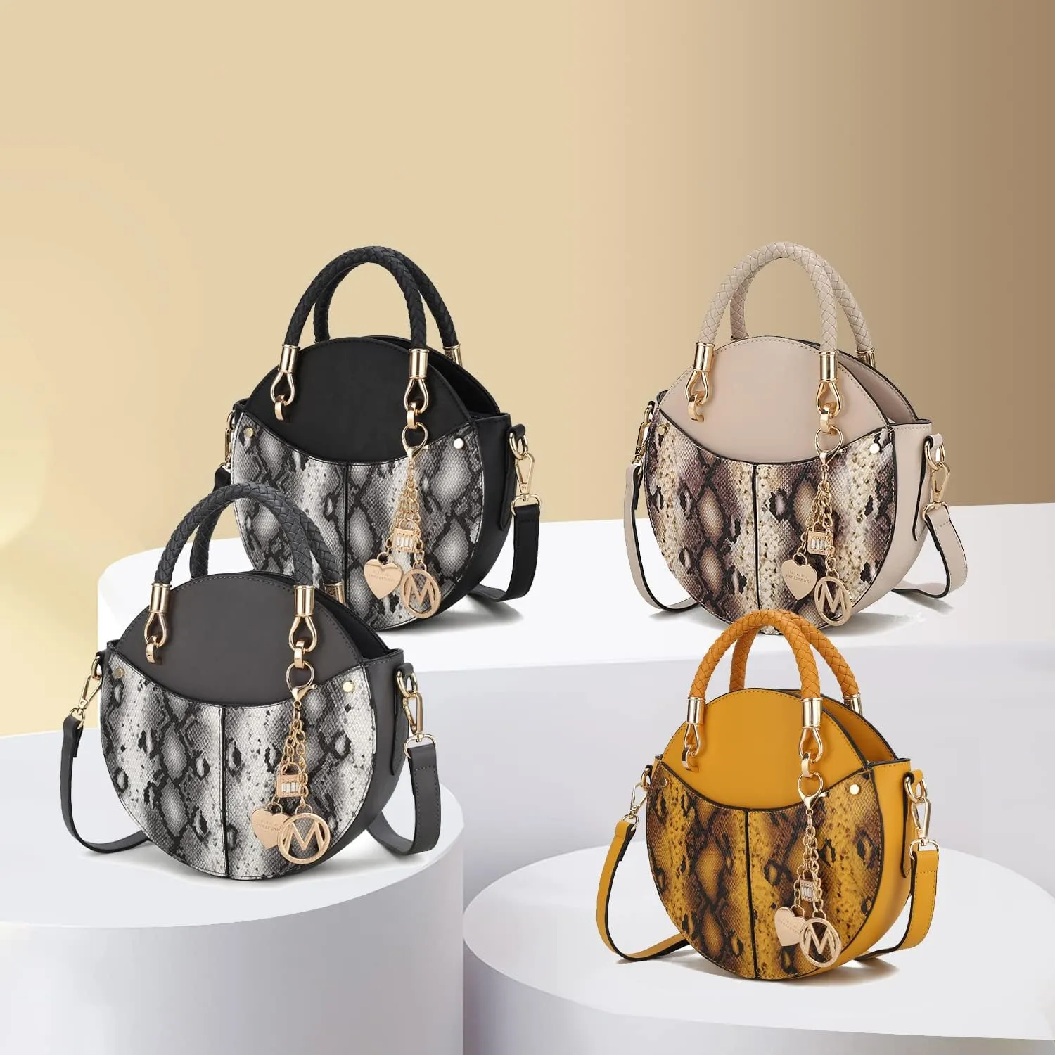 MKF Collection Stylish Round Crossbody Bag for Women – PU Leather Wristlet Handbag, Fashion Circle Messenger Purse by Mia K