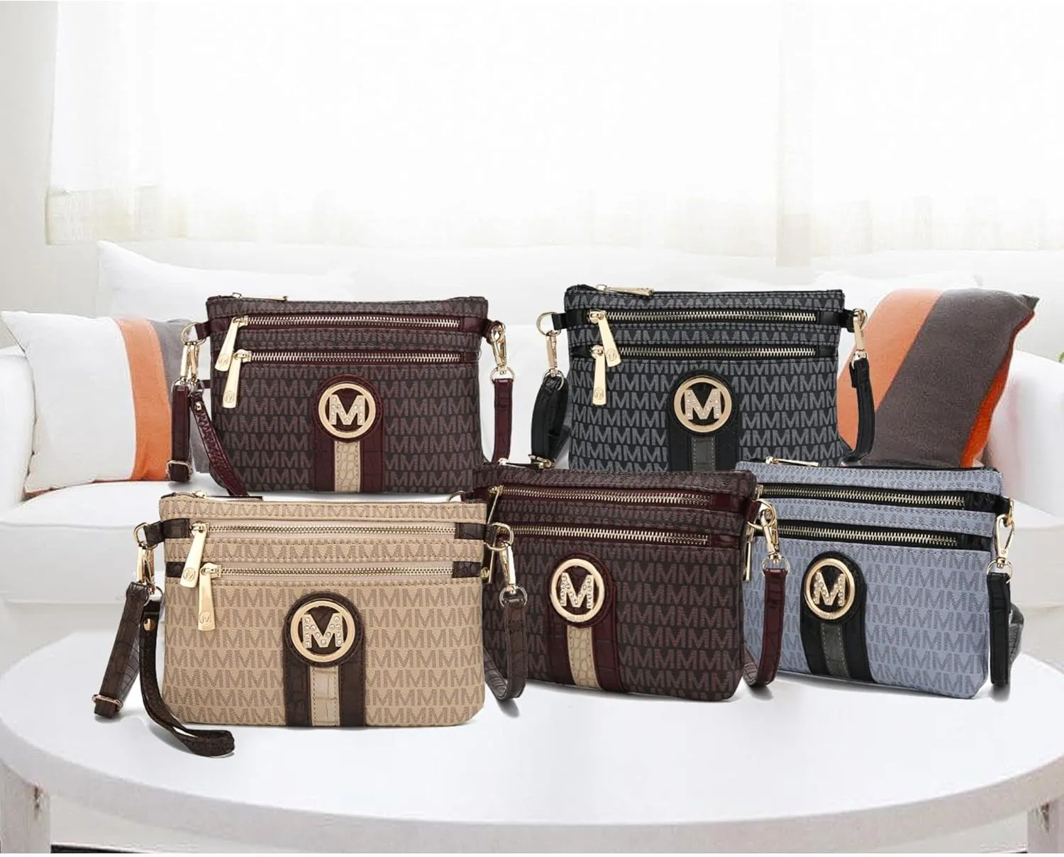 MKF Crossbody Bag for Women, Wristlet Strap – PU Leather Shoulder Handbag – Small Pocketbook Messenger Purse Black