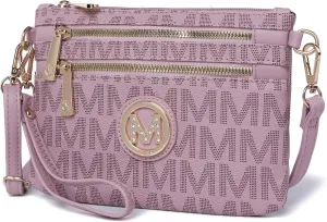 MKF Crossbody Bag for Women, Wristlet Strap – PU Leather Shoulder Handbag – Small Pocketbook Messenger Purse Black