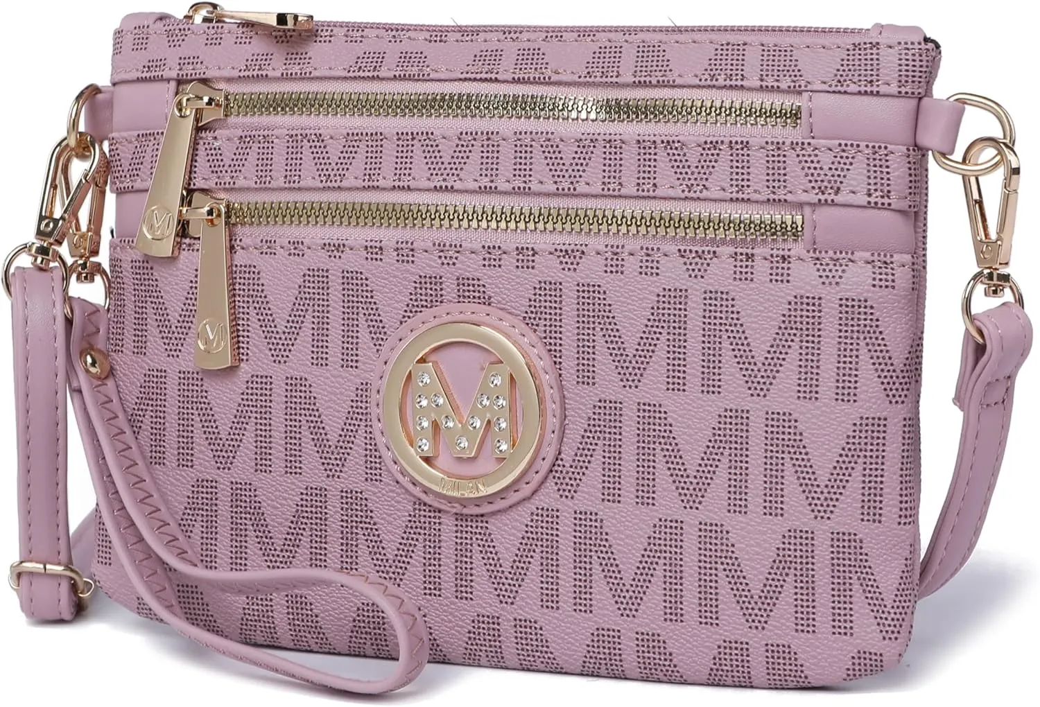 MKF Crossbody Bag for Women, Wristlet Strap – PU Leather Shoulder Handbag – Small Pocketbook Messenger Purse Black