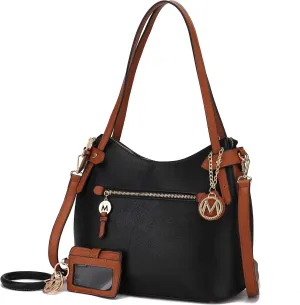 MKF Set, Hobo Bag for Women, Keychain Bracelet Ring & Card Holder Purse – PU Leather Shoulder Handbag Crossbody Strap