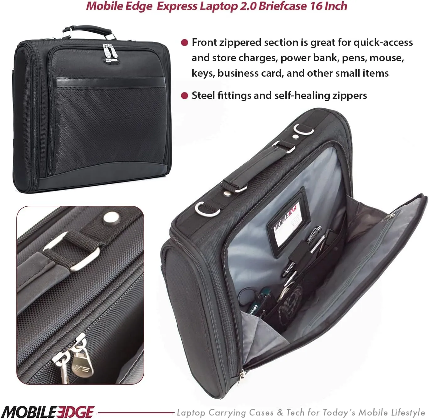 Mobile Edge Express 2.0 Laptop Briefcase Bag with Strap for Men and Women, Compatible with MacBook Pros and PC 16", Black