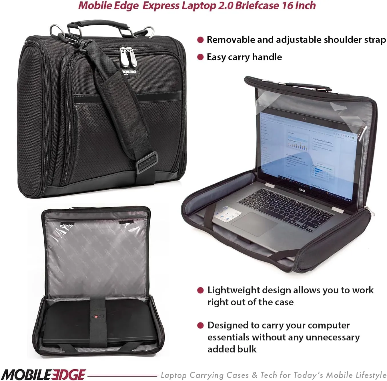Mobile Edge Express 2.0 Laptop Briefcase Bag with Strap for Men and Women, Compatible with MacBook Pros and PC 16", Black