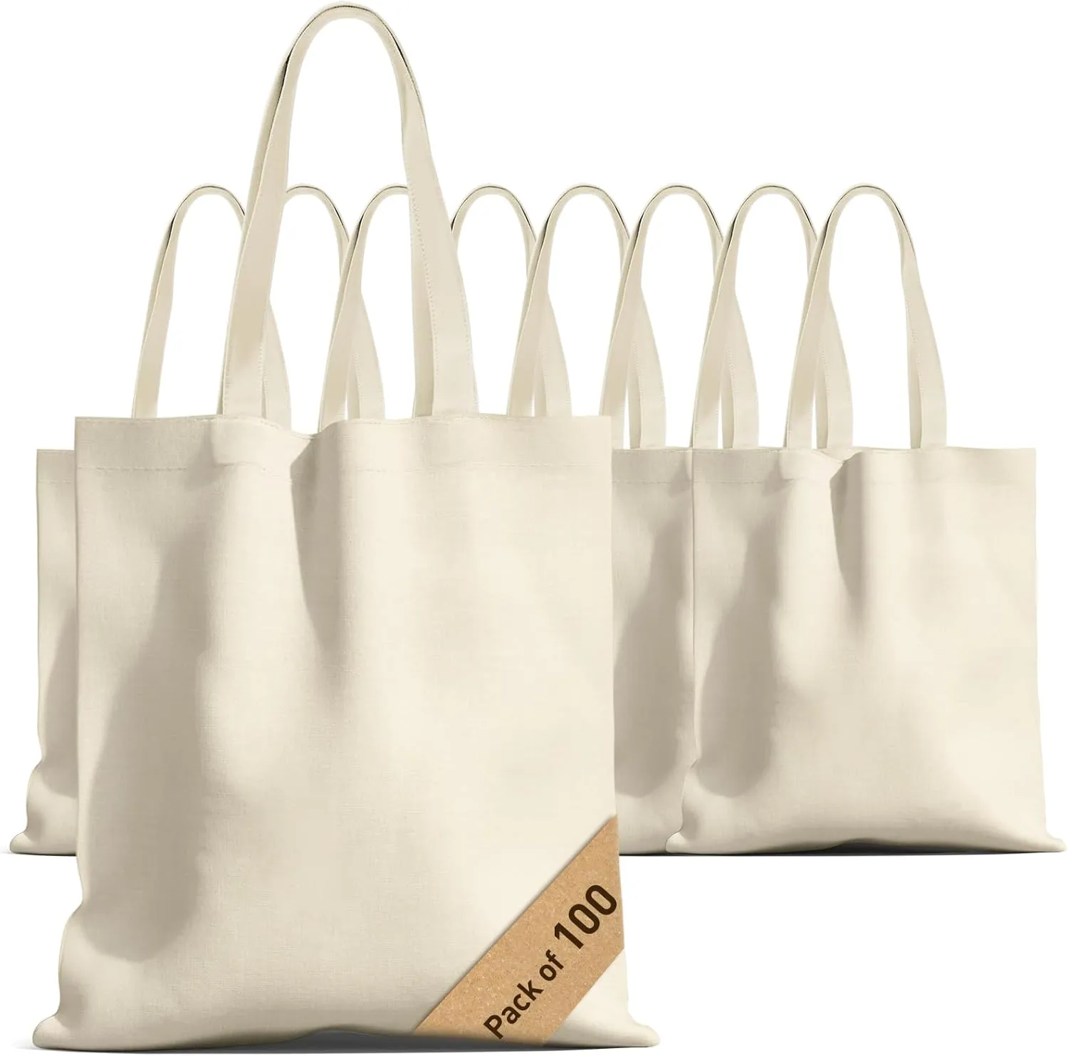MOLOVA 100-Pack Large 14x15 Premium Cotton Canvas Tote Bags,Load 55lbs,Reusable Canvas Bag Made of 10oz of Canvas with Handles for Gift-Giving, Beach Trips, Work, DIY Projects, Shopping
