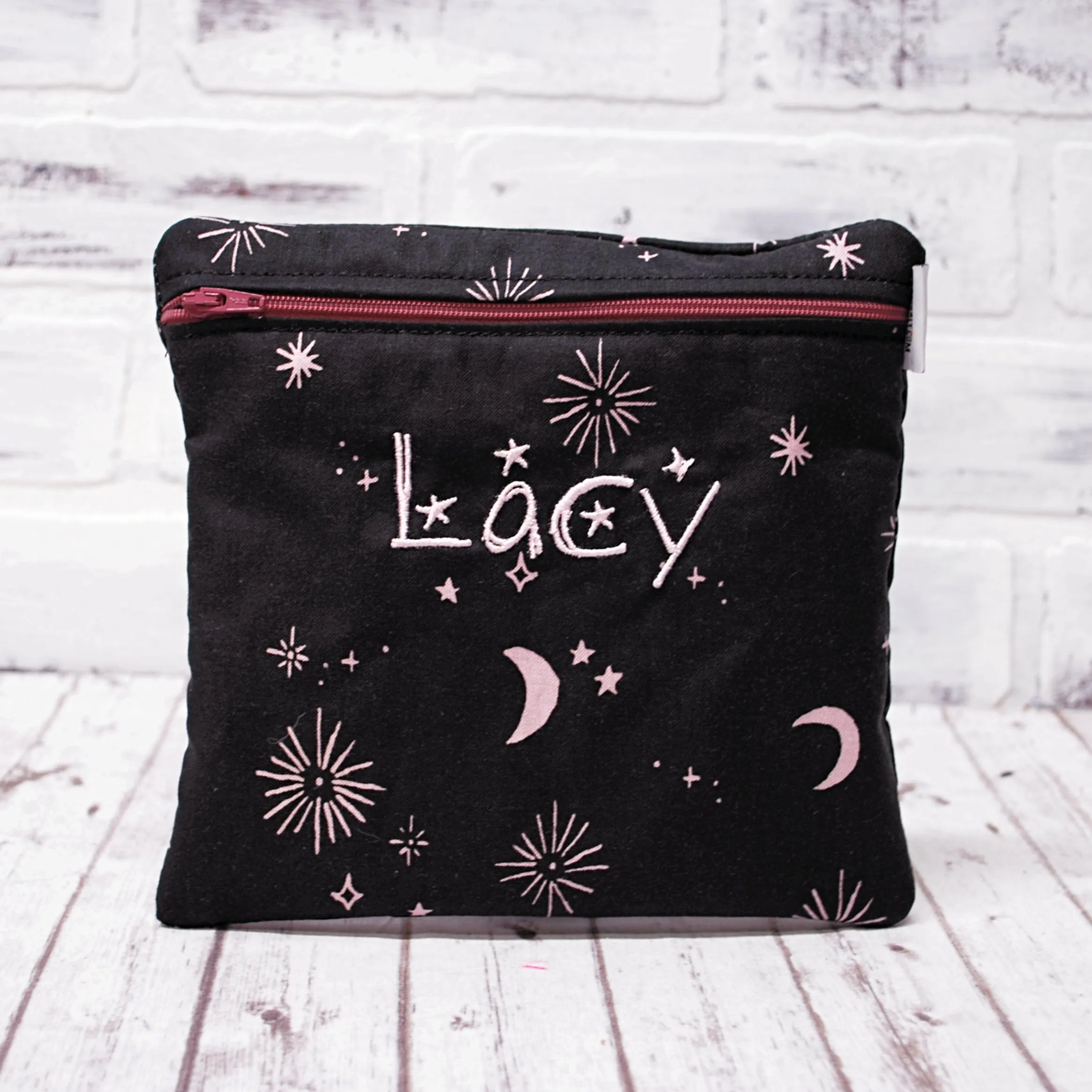 Moons and Stars Lavender Black Personalized Reusable Food Bag