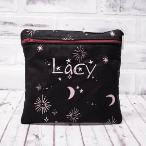 Moons and Stars Lavender Black Personalized Reusable Food Bag